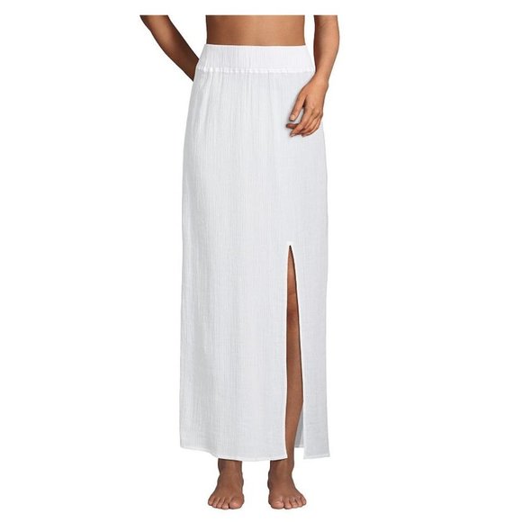 NWT Lands' End Women's Gauze Maxi Swim Cover-up Skirt Size L White $80 DD662 - Picture 1 of 2